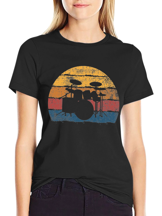 Vintage Drum Set Graphic T-Shirt - Retro Style
