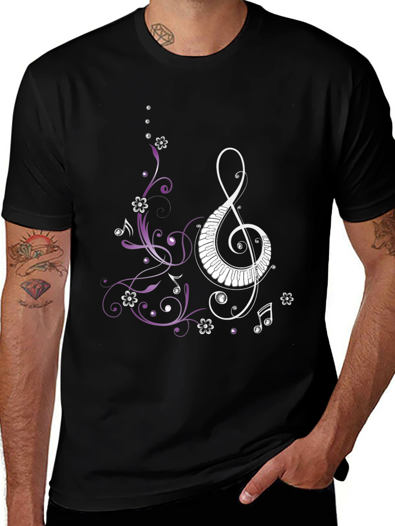 Musical Clef Piano Keys Mens Graphic T-Shirt