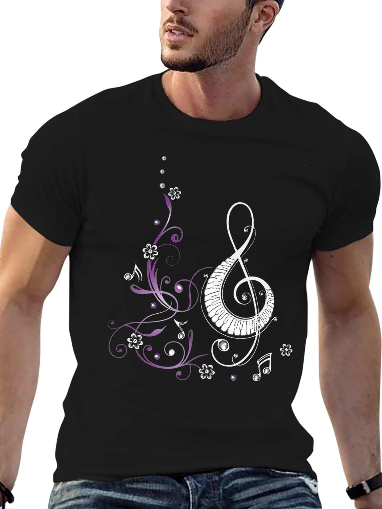 Musical Clef Piano Keys Mens Graphic T-Shirt