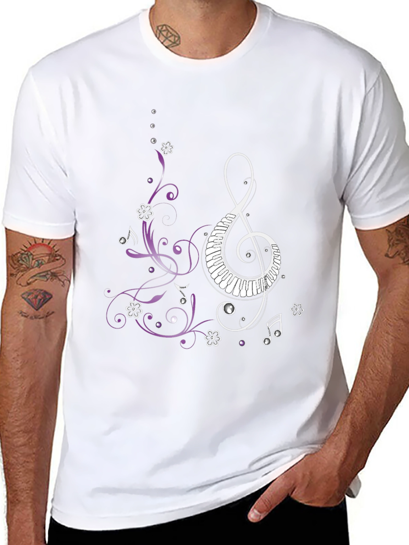 Musical Clef Piano Keys Mens Graphic T-Shirt
