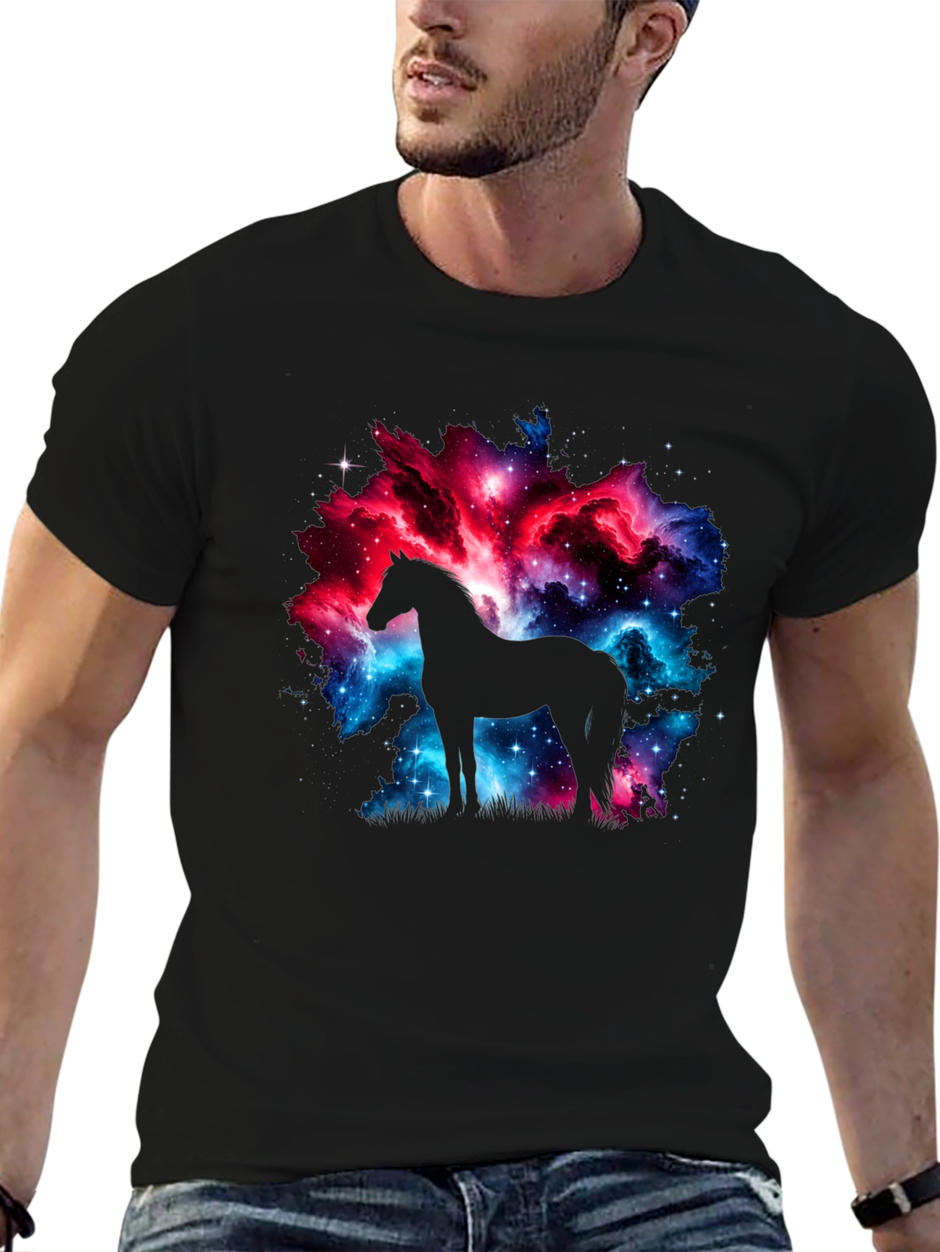 Galaxy Horse Graphic Tee - Stylish Black T-Shirt