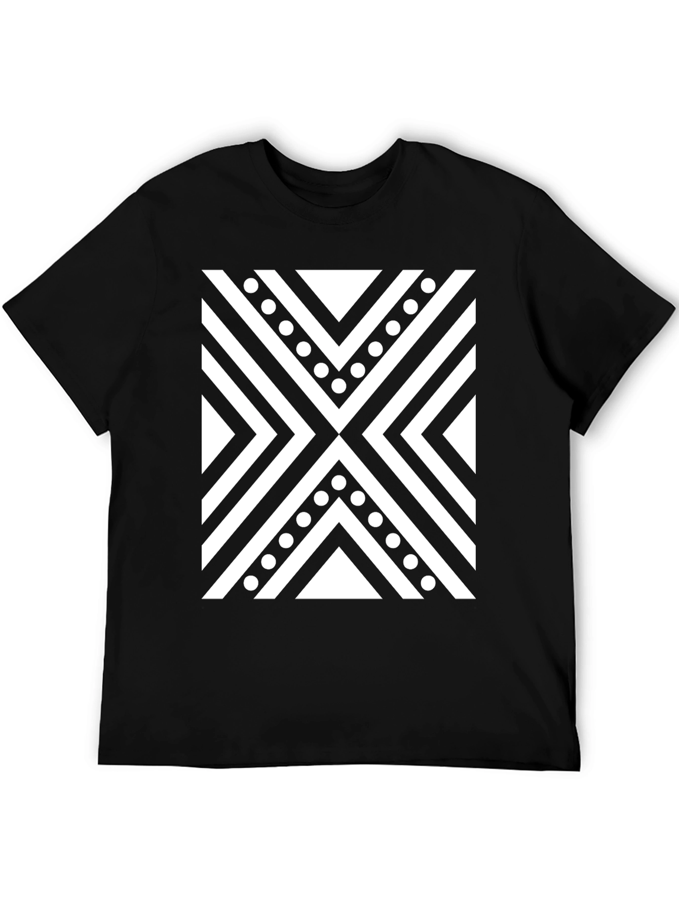 Black Tee with Geometric X Pattern
