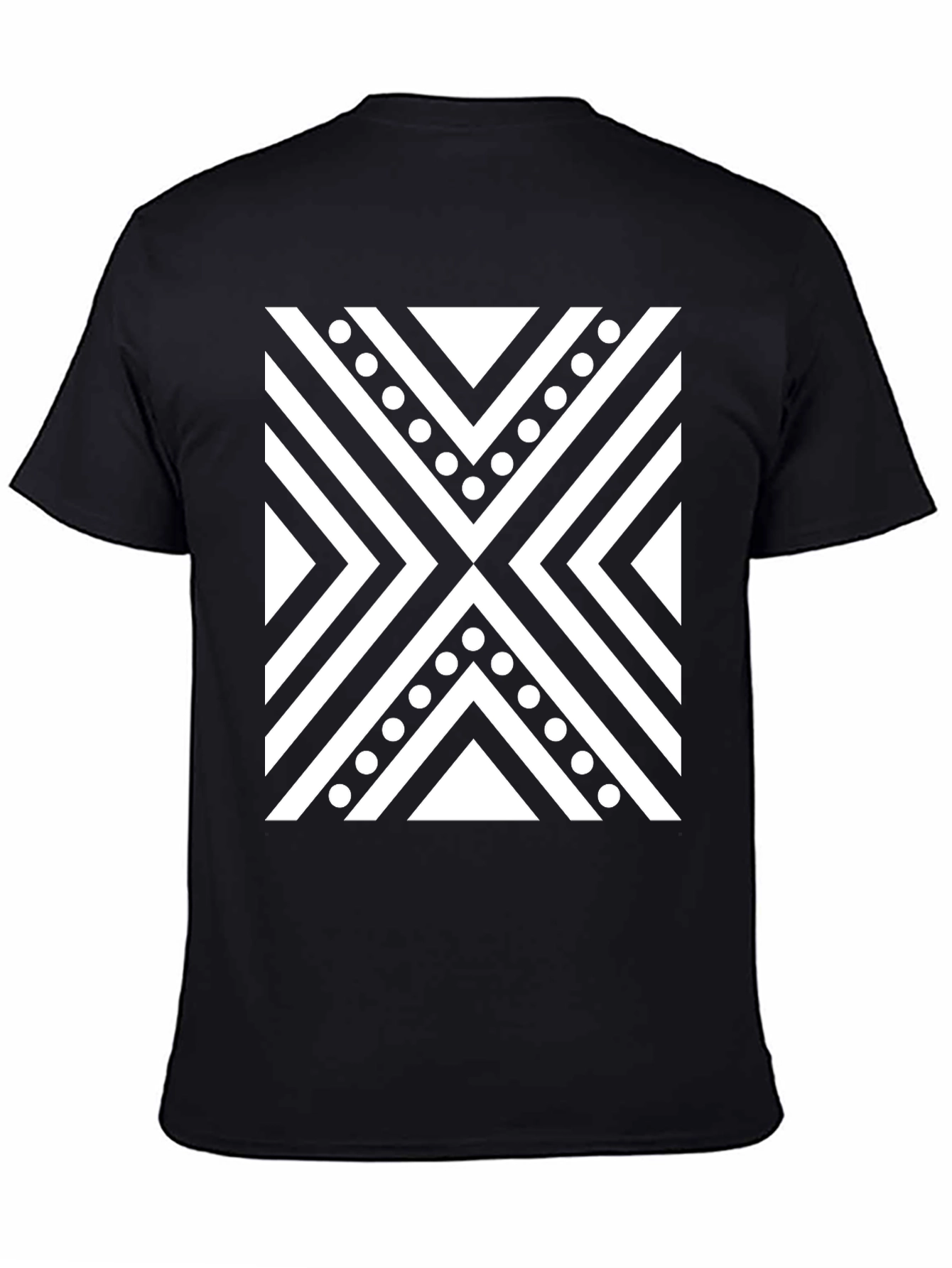 Black Tee with Geometric X Pattern