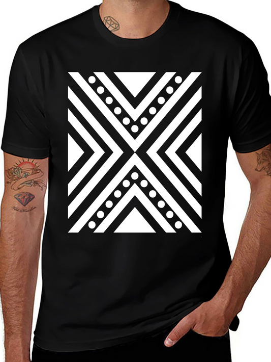 Black Tee with Geometric X Pattern