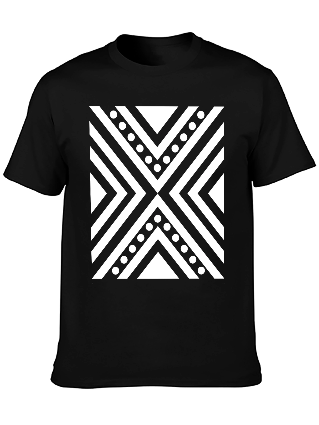 Black Tee with Geometric X Pattern