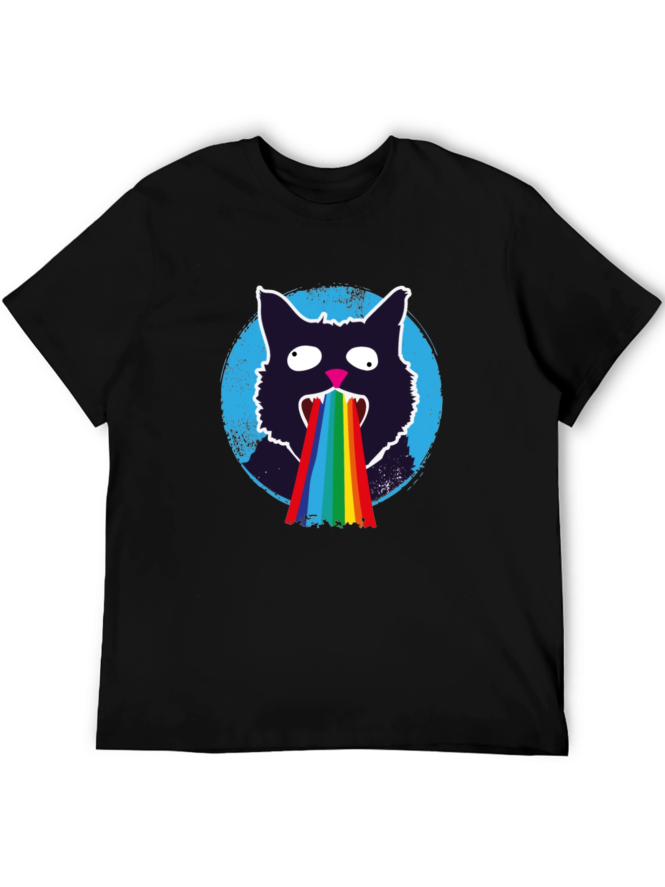 Rainbow Puke Cat T-Shirt - Mens Black Graphic Tee