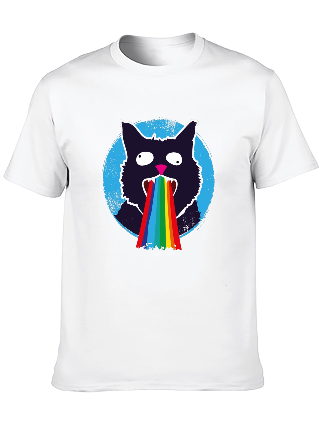 Rainbow Puke Cat T-Shirt - Mens Black Graphic Tee