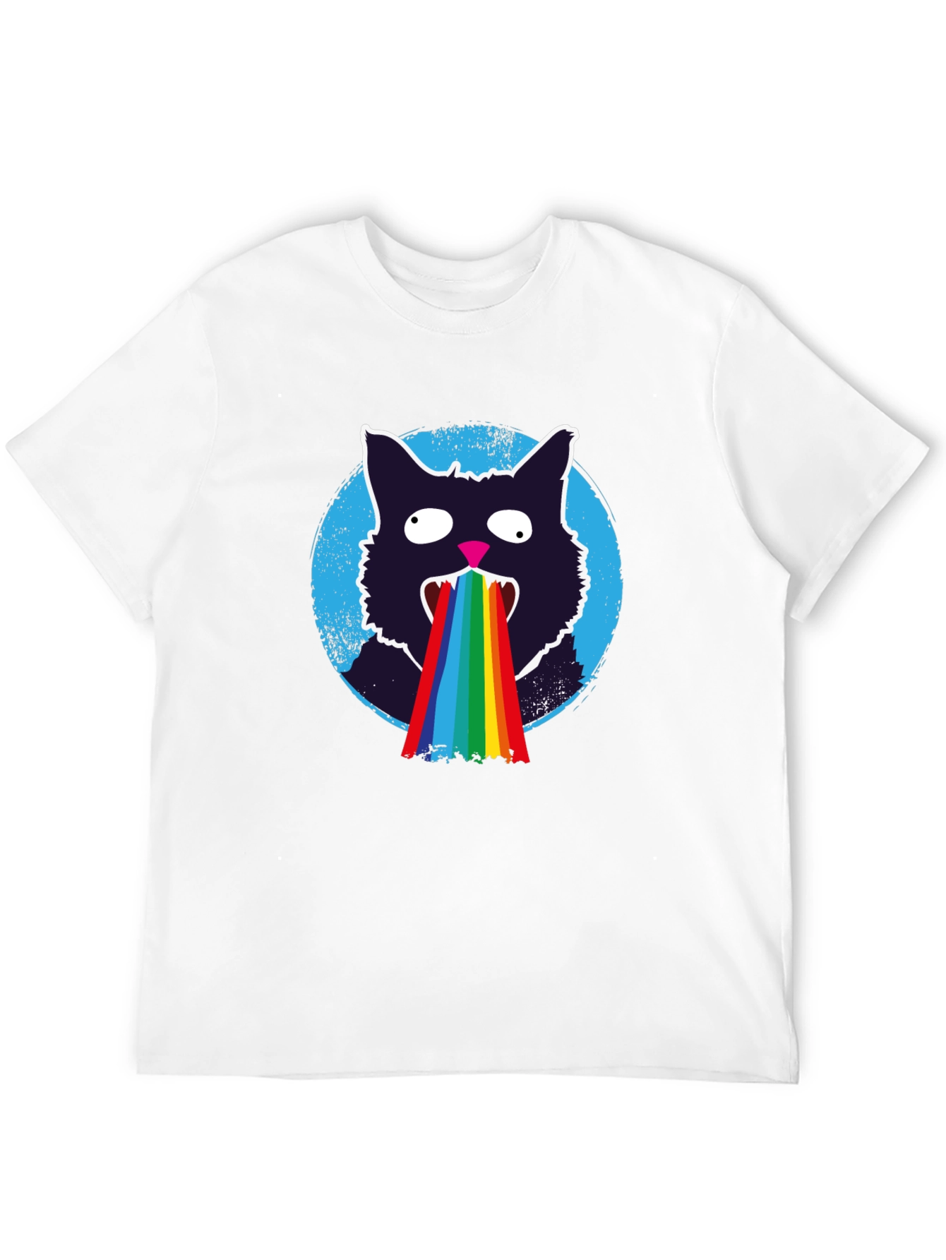Rainbow Puke Cat T-Shirt - Mens Black Graphic Tee