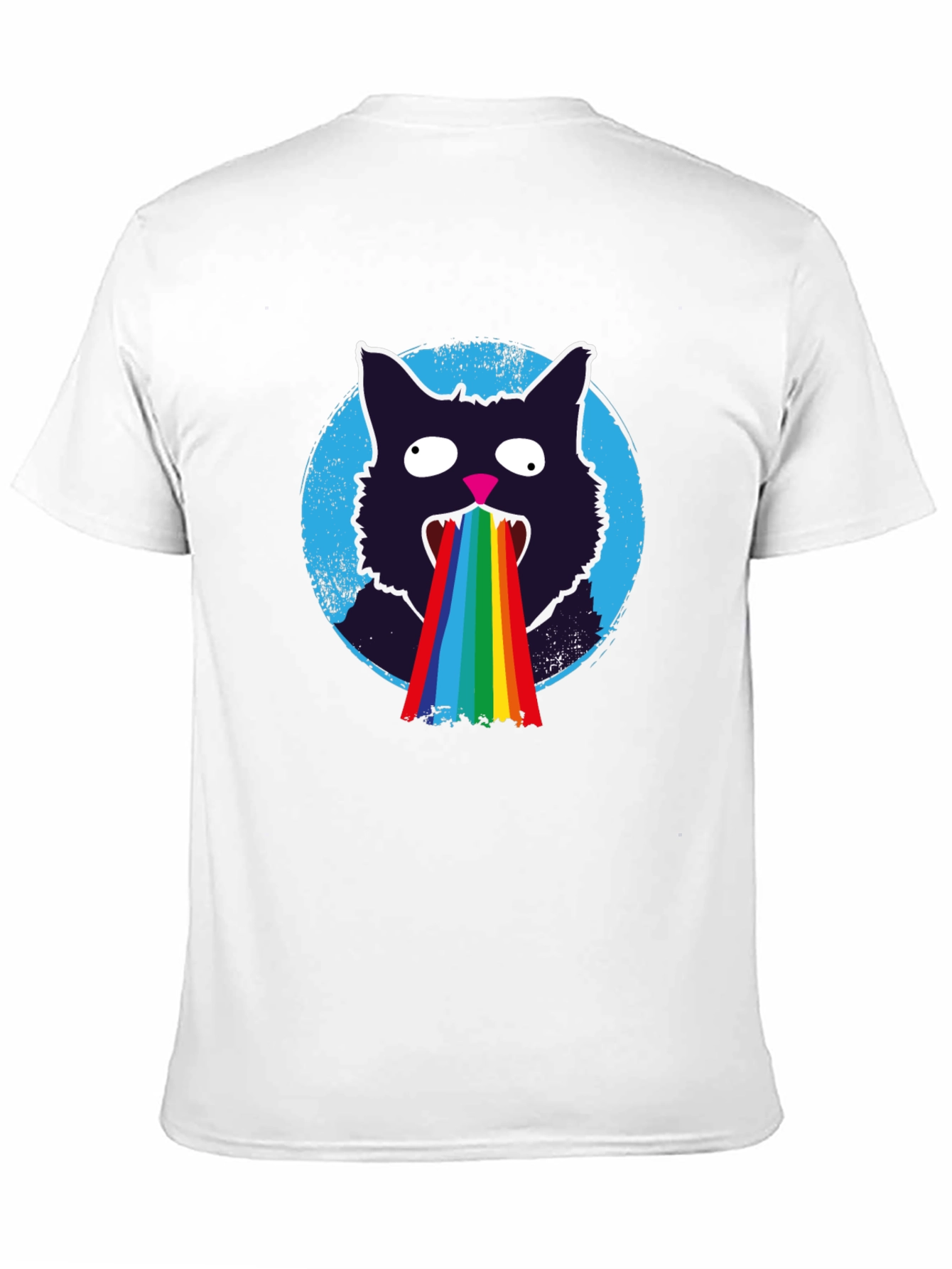 Rainbow Puke Cat T-Shirt - Mens Black Graphic Tee