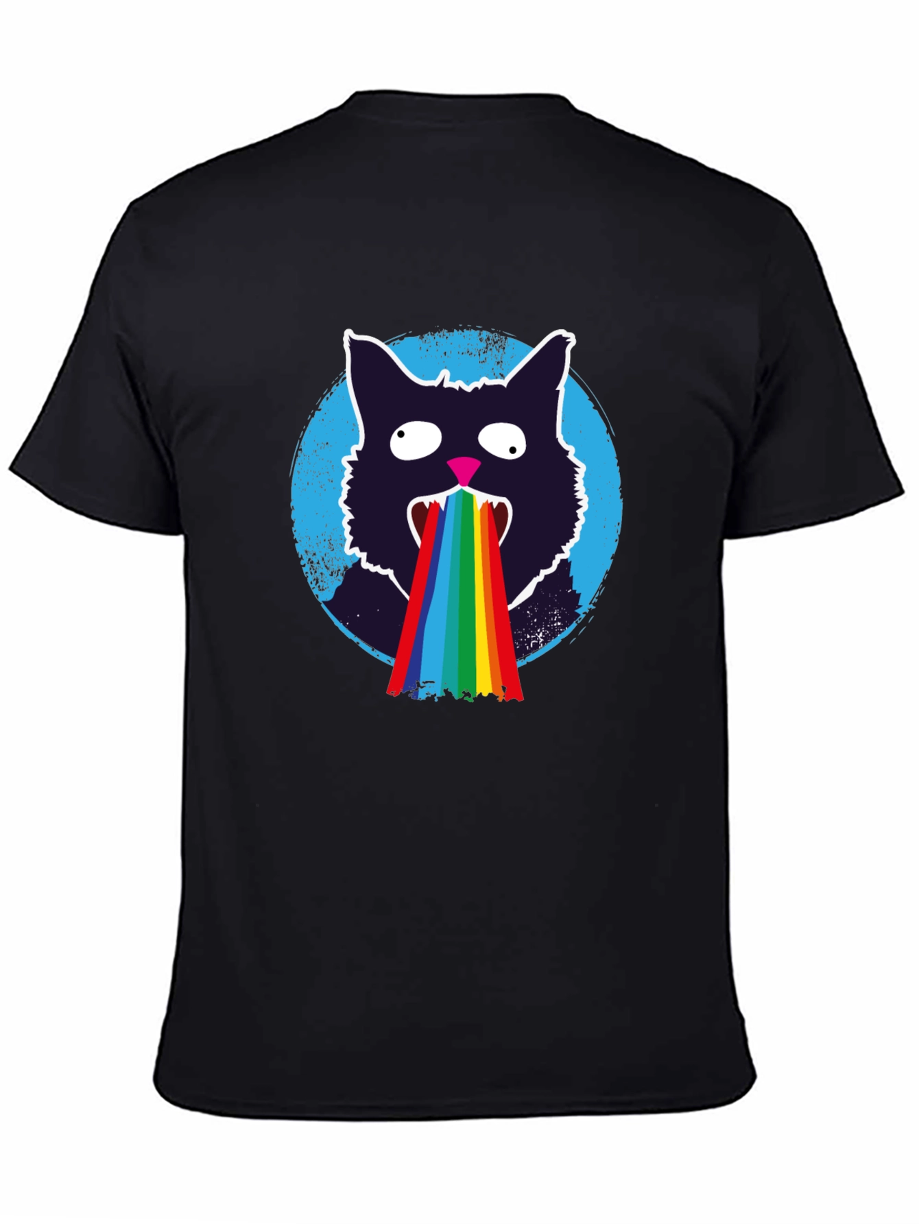 Rainbow Puke Cat T-Shirt - Mens Black Graphic Tee