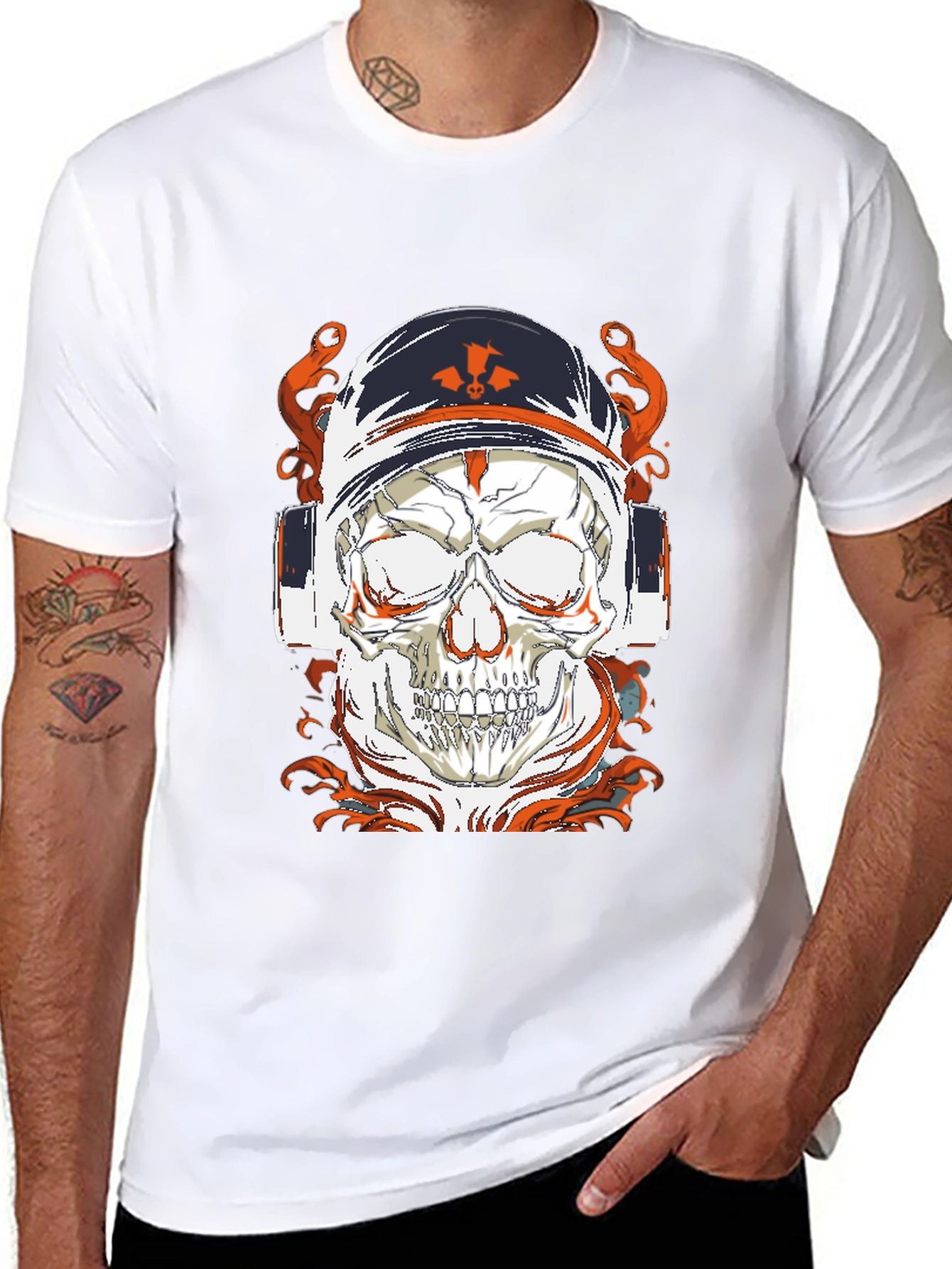 Skull Astronaut Graphic Print Mens T-Shirt