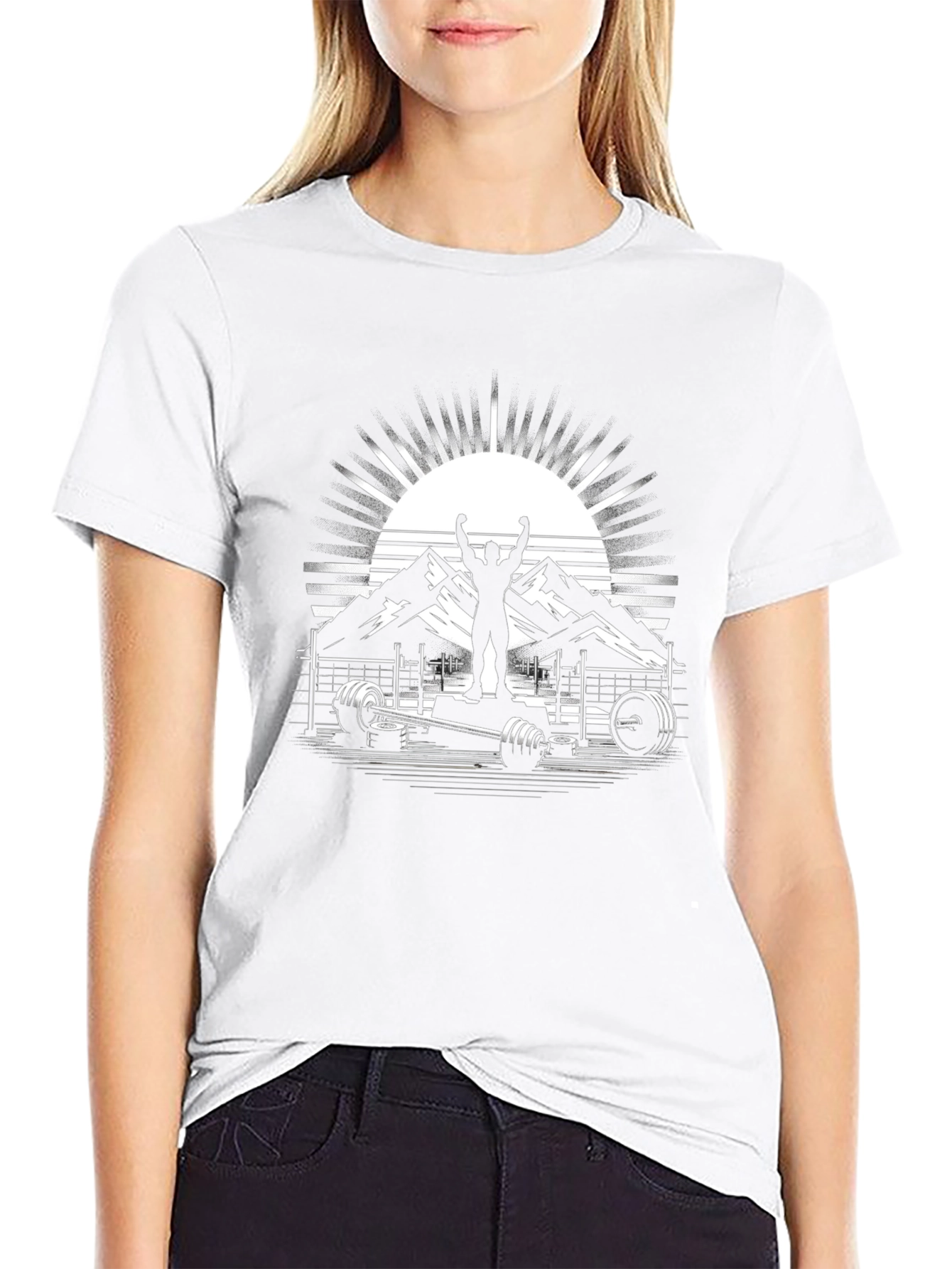 Motivational Gym T-Shirt - Weightlifting & Mountain Design