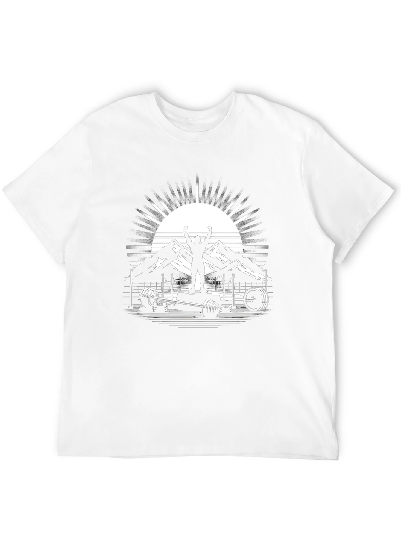 Motivational Gym T-Shirt - Weightlifting & Mountain Design