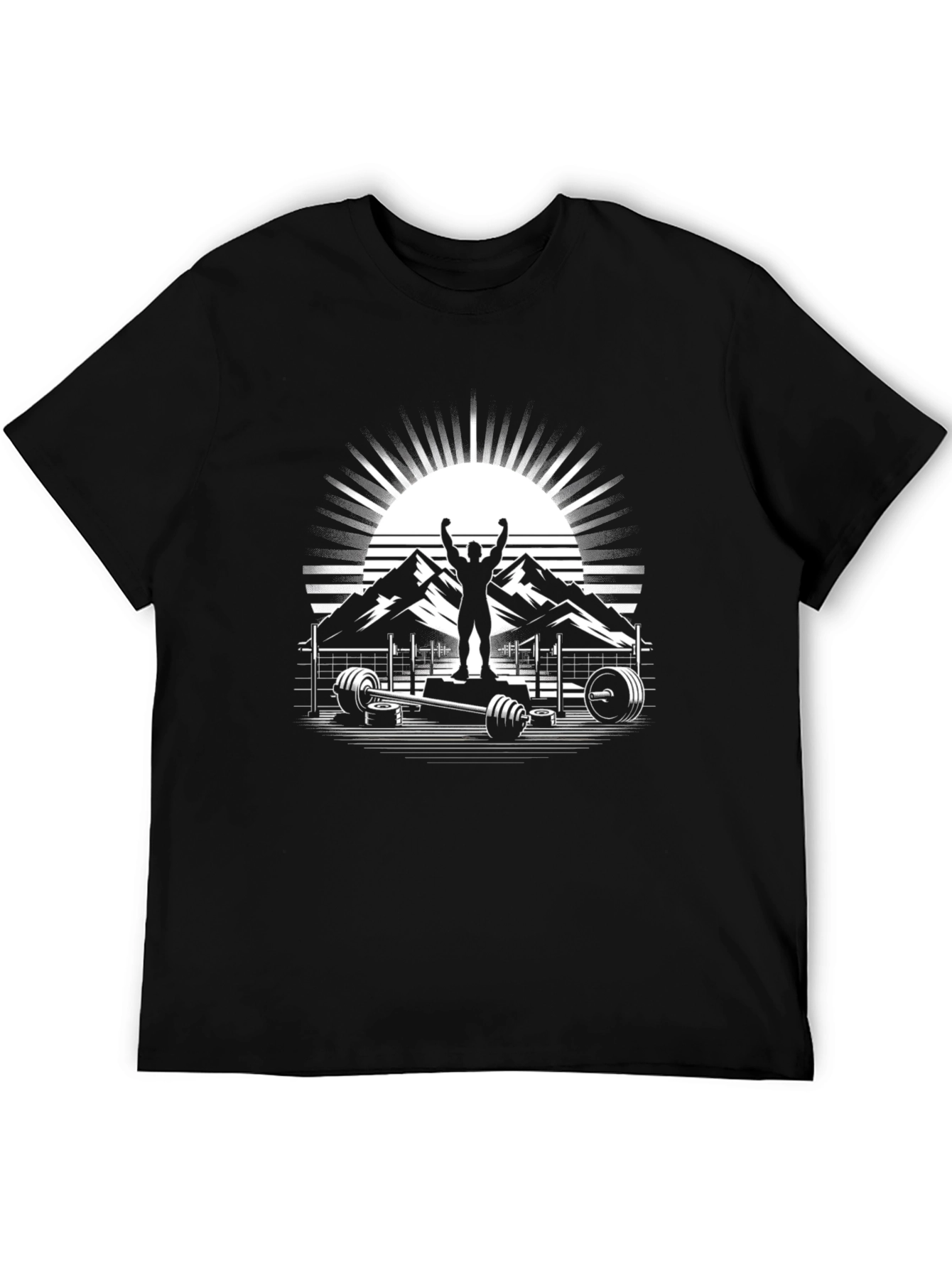 Motivational Gym T-Shirt - Weightlifting & Mountain Design