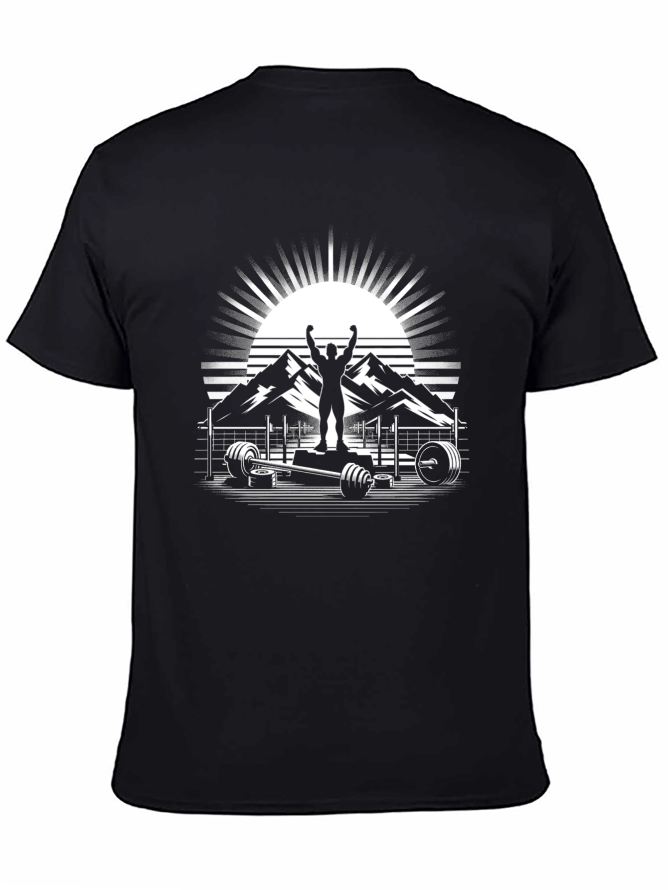 Motivational Gym T-Shirt - Weightlifting & Mountain Design