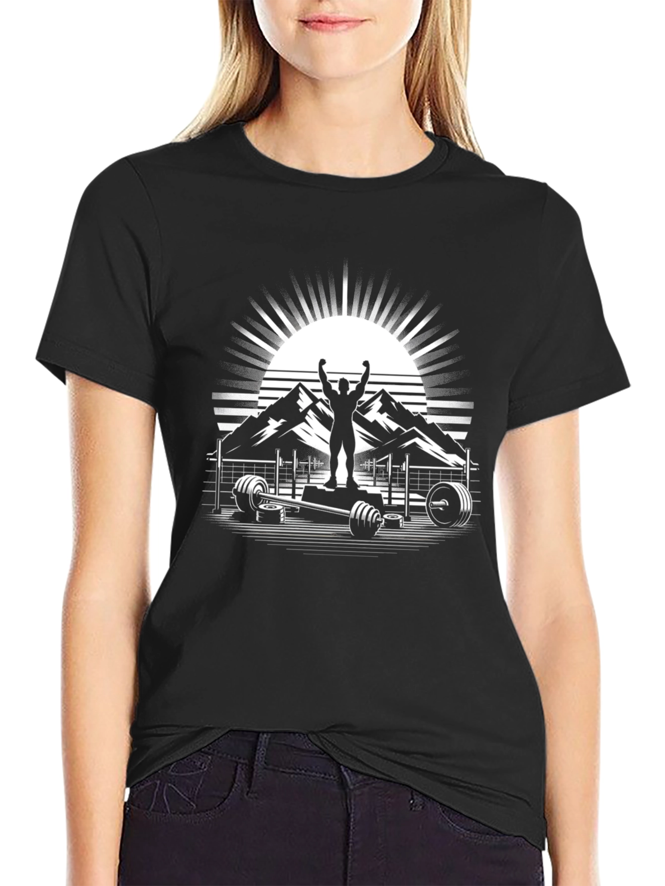 Motivational Gym T-Shirt - Weightlifting & Mountain Design