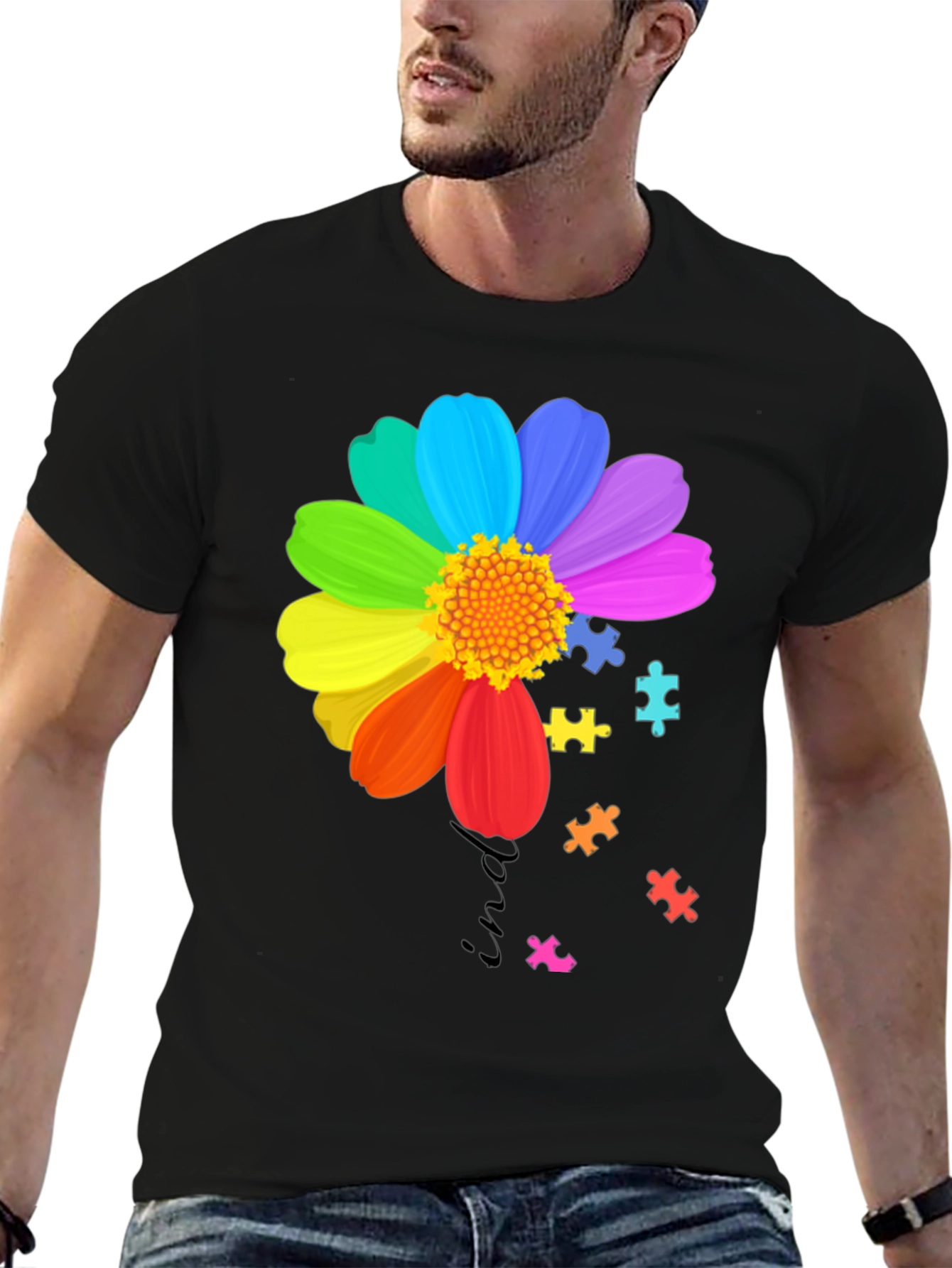 Autism Awareness Rainbow Flower Puzzle T-Shirt