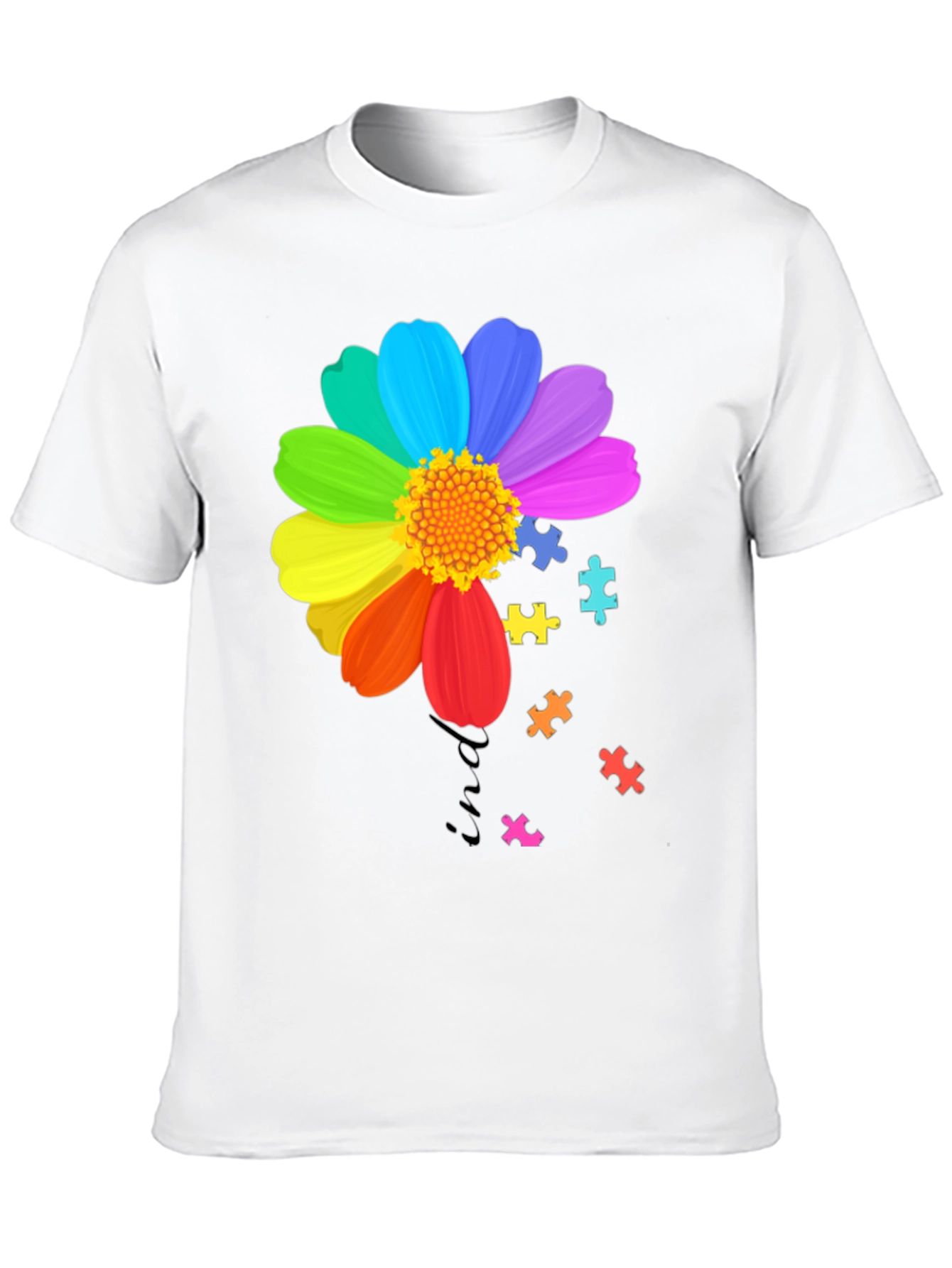 Autism Awareness Rainbow Flower Puzzle T-Shirt