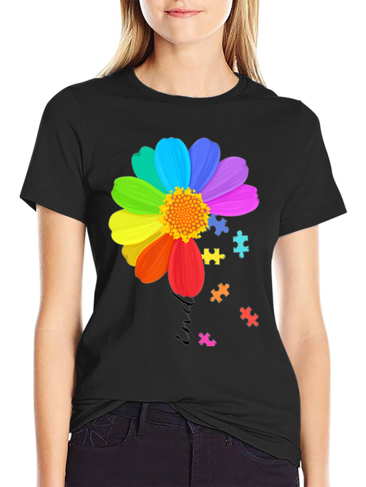 Autism Awareness Rainbow Flower Puzzle T-Shirt