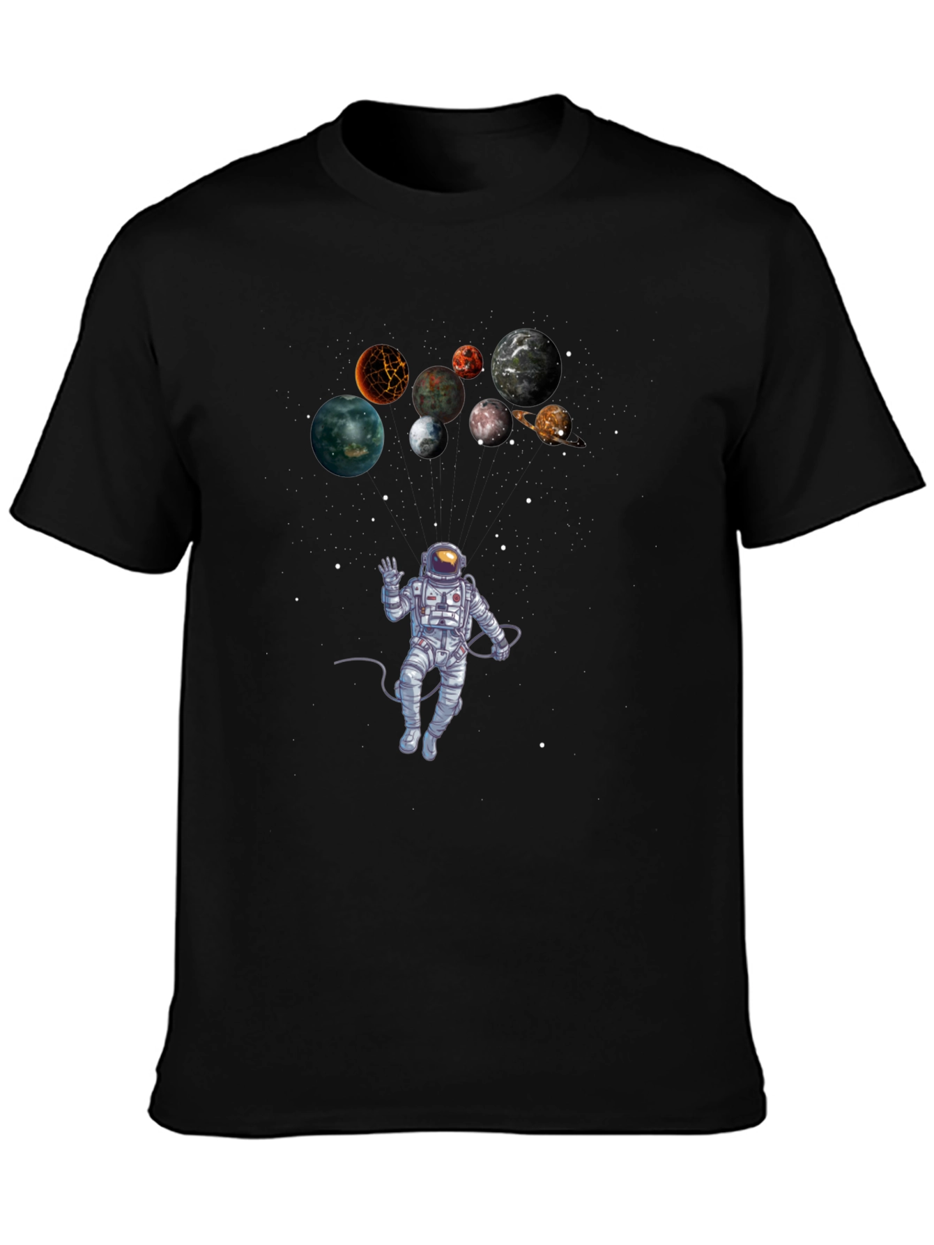 Astronaut & Planets Graphic Black T-Shirt