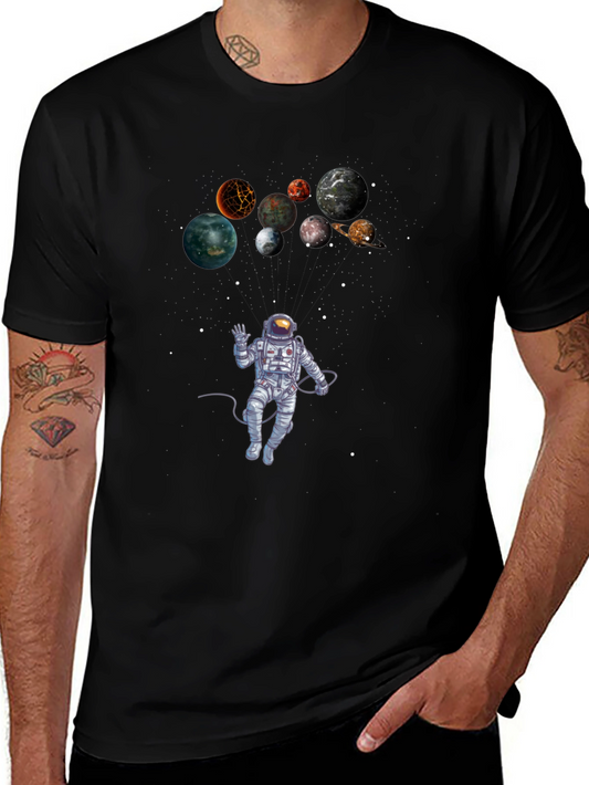 Astronaut & Planets Graphic Black T-Shirt
