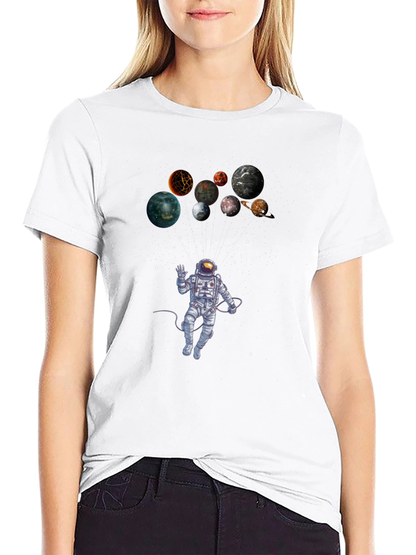 Astronaut & Planets Graphic Black T-Shirt