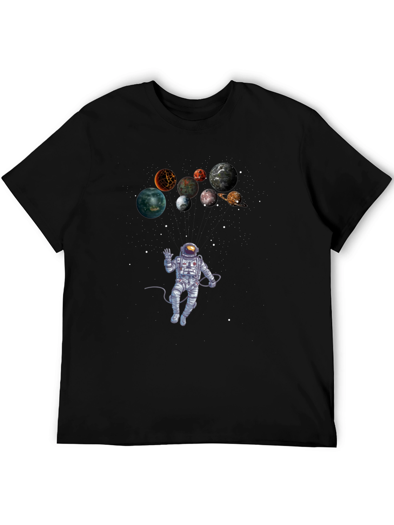 Astronaut & Planets Graphic Black T-Shirt