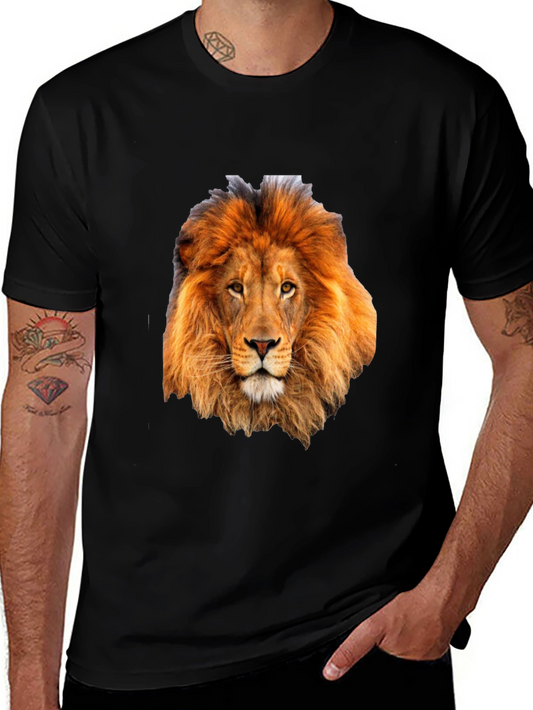 Lion Head Graphic Print Black T-Shirt