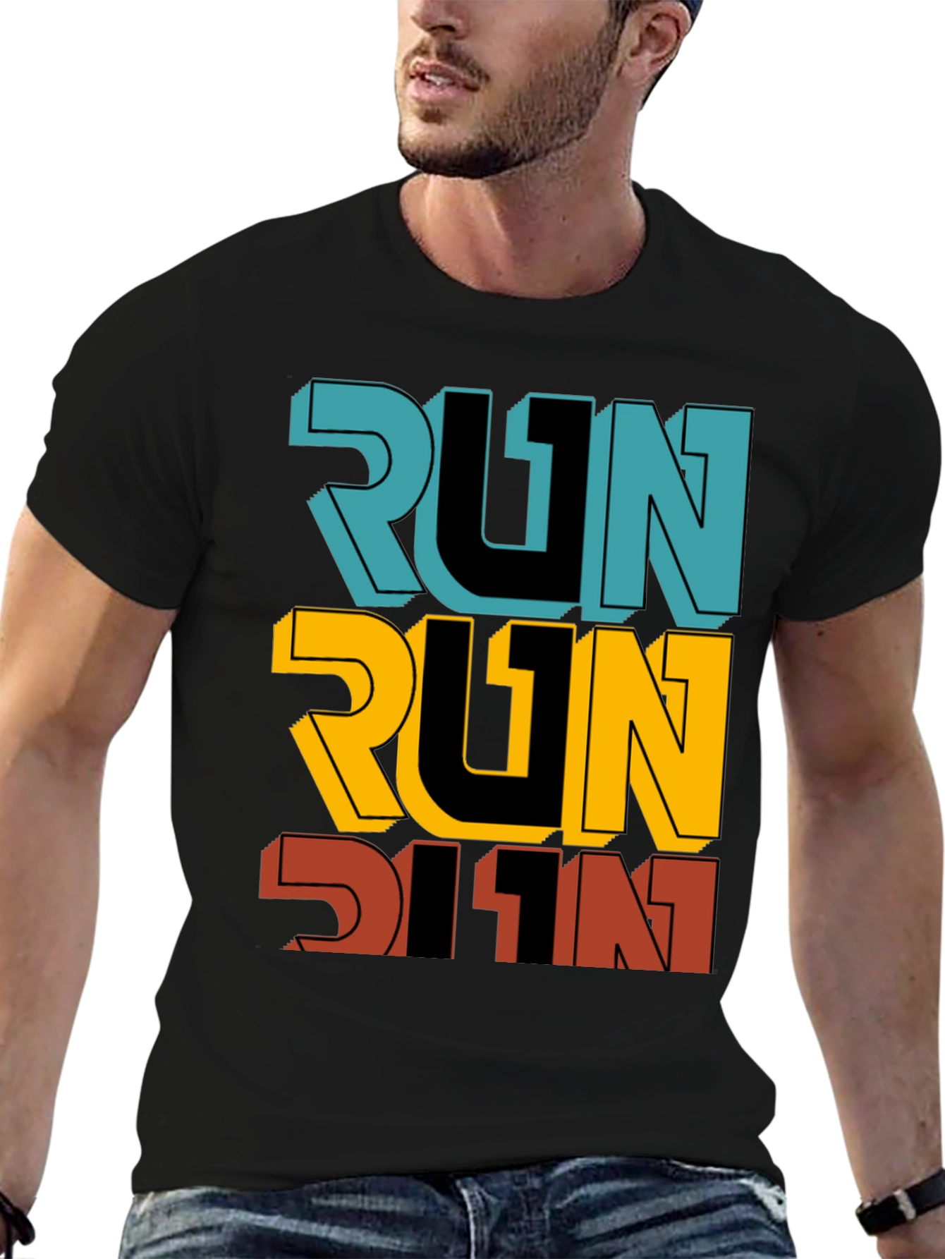Mens Black RUN Graphic T-Shirt
