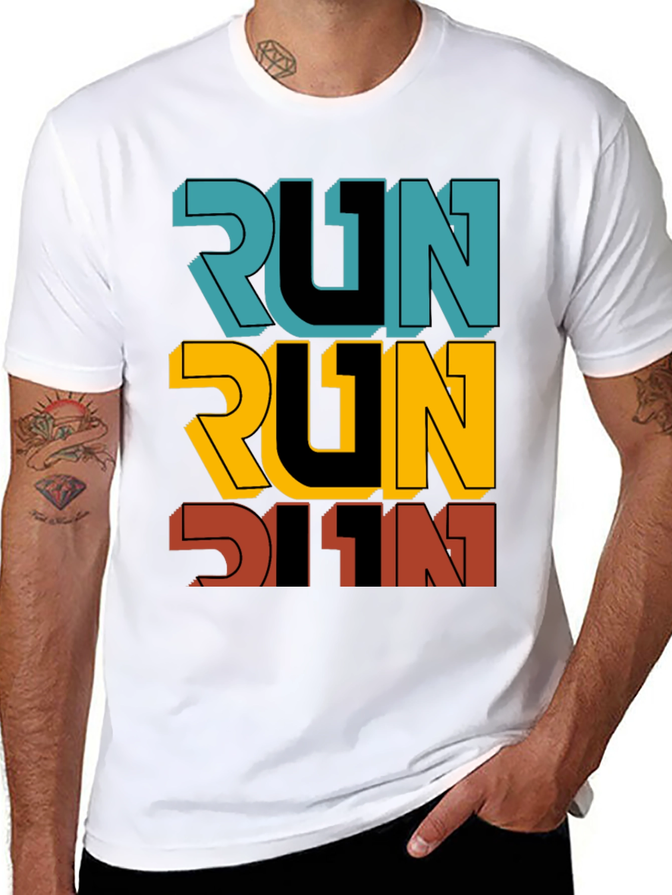 Mens Black RUN Graphic T-Shirt