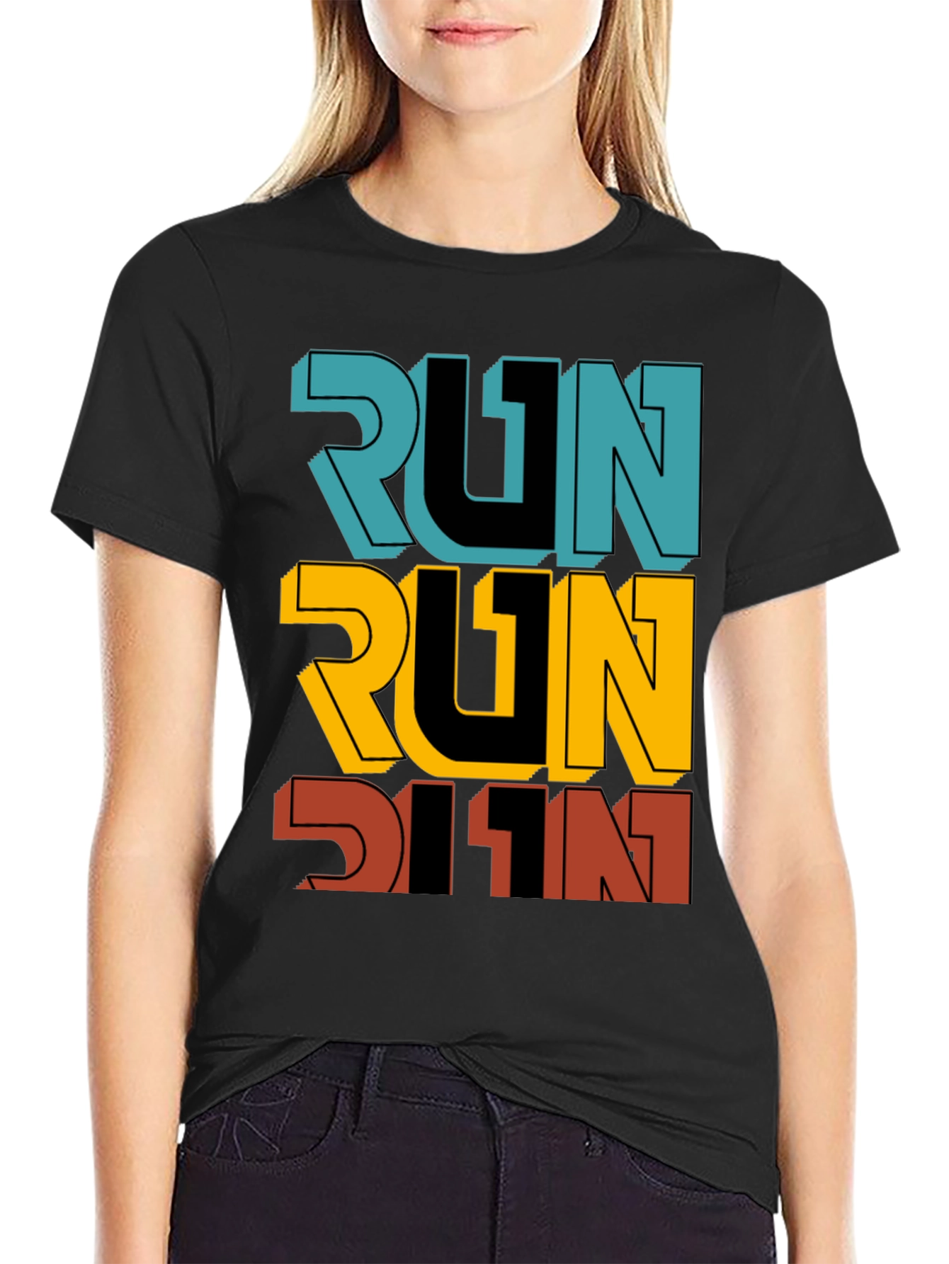 Mens Black RUN Graphic T-Shirt