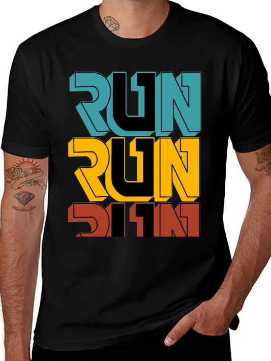 Mens Black RUN Graphic T-Shirt