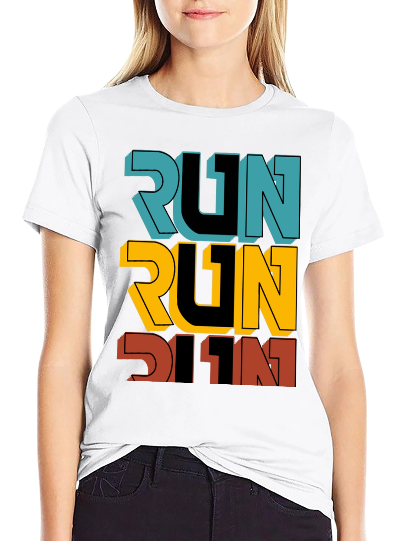 Mens Black RUN Graphic T-Shirt