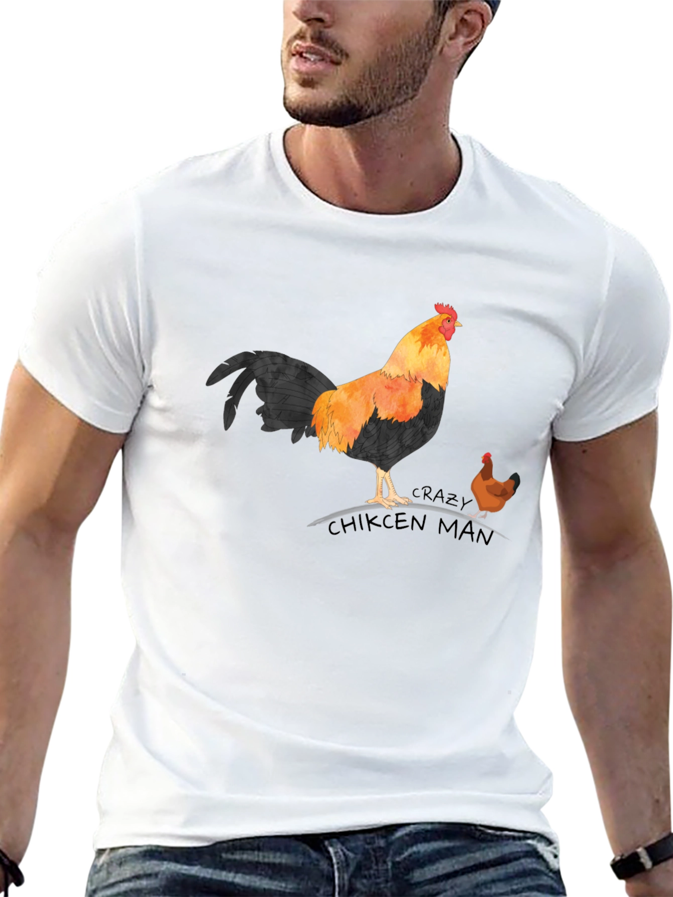 Crazy Chicken Man T-Shirt - Rooster & Hen Design