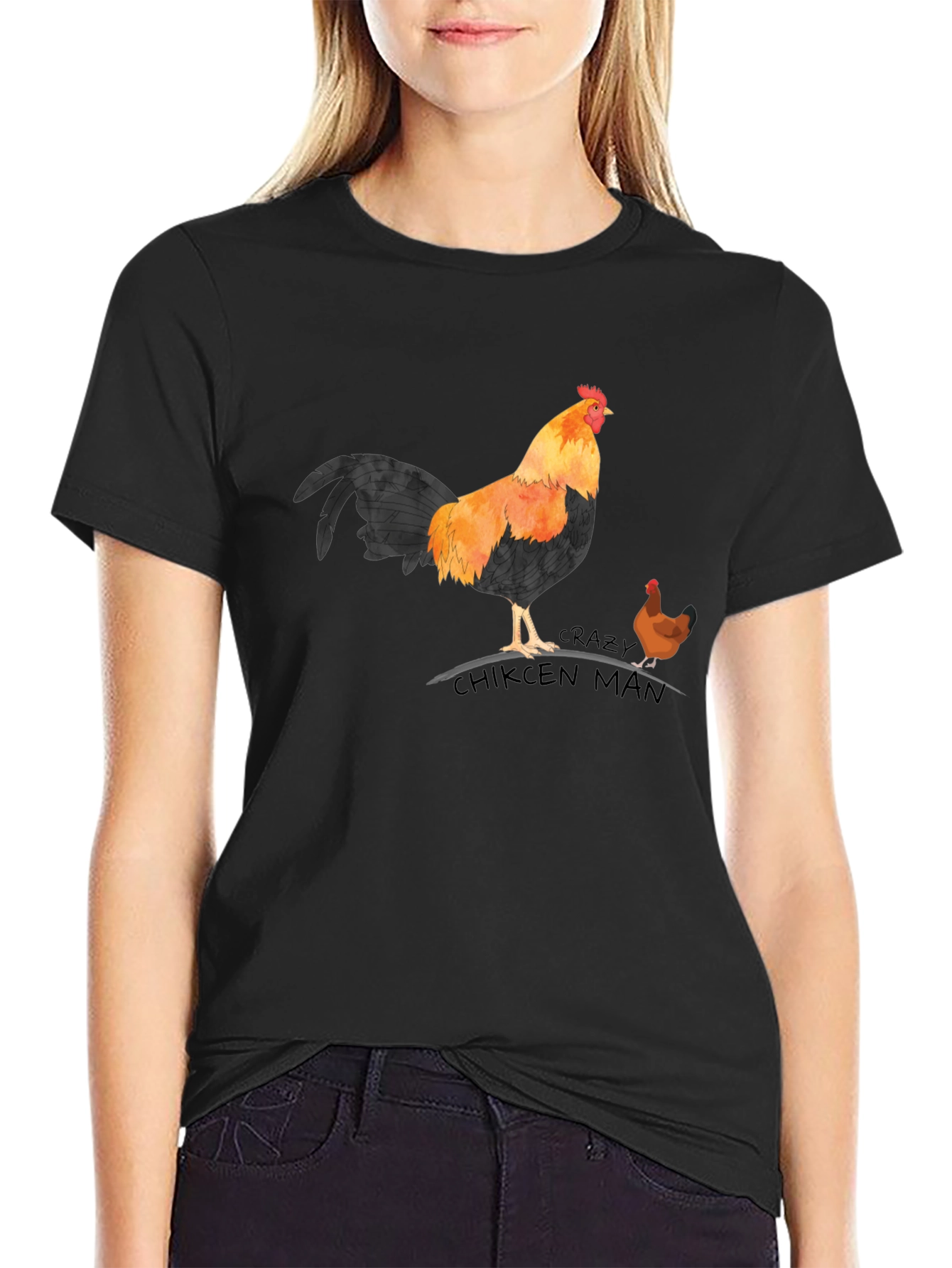 Crazy Chicken Man T-Shirt - Rooster & Hen Design