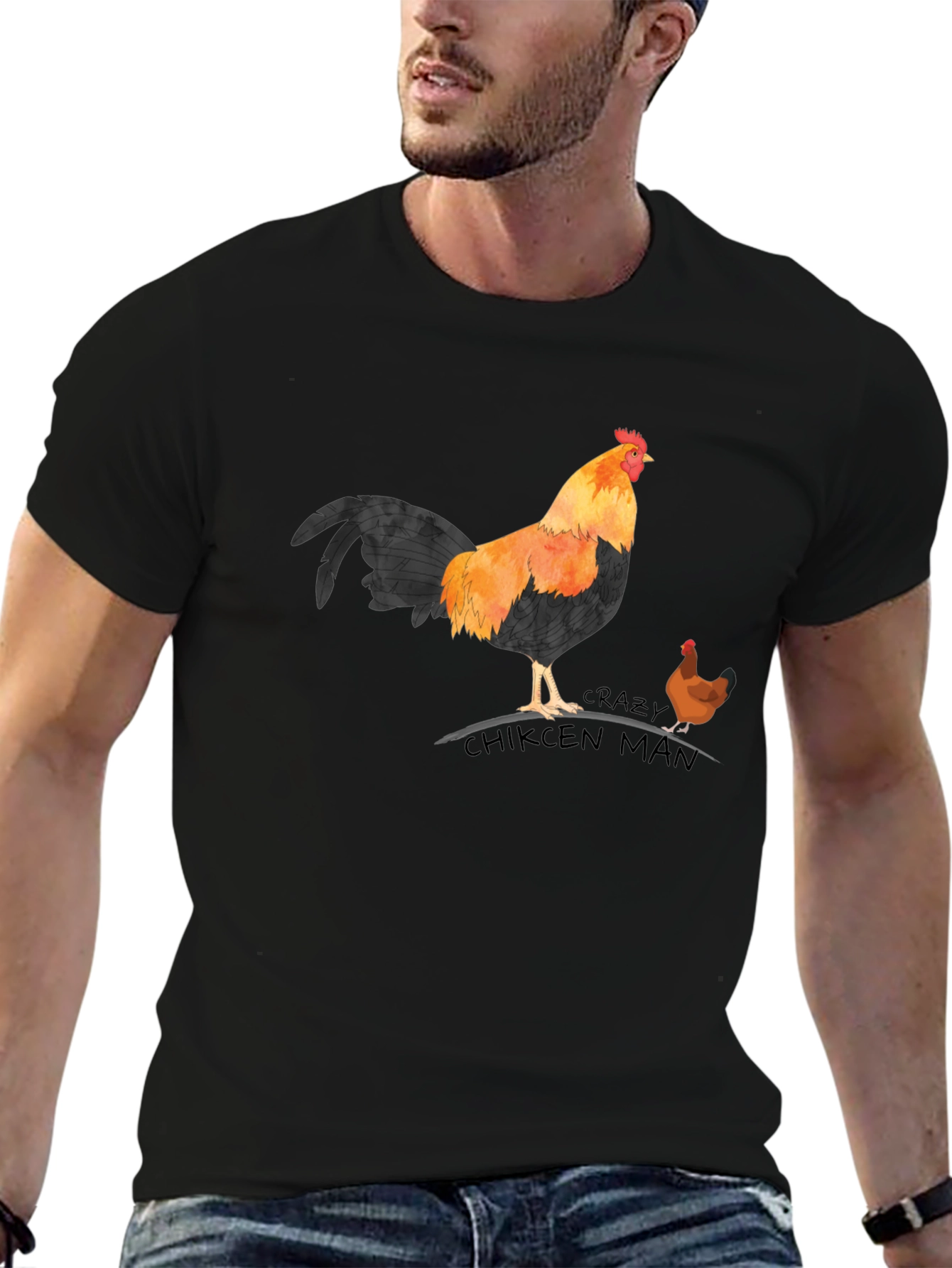 Crazy Chicken Man T-Shirt - Rooster & Hen Design