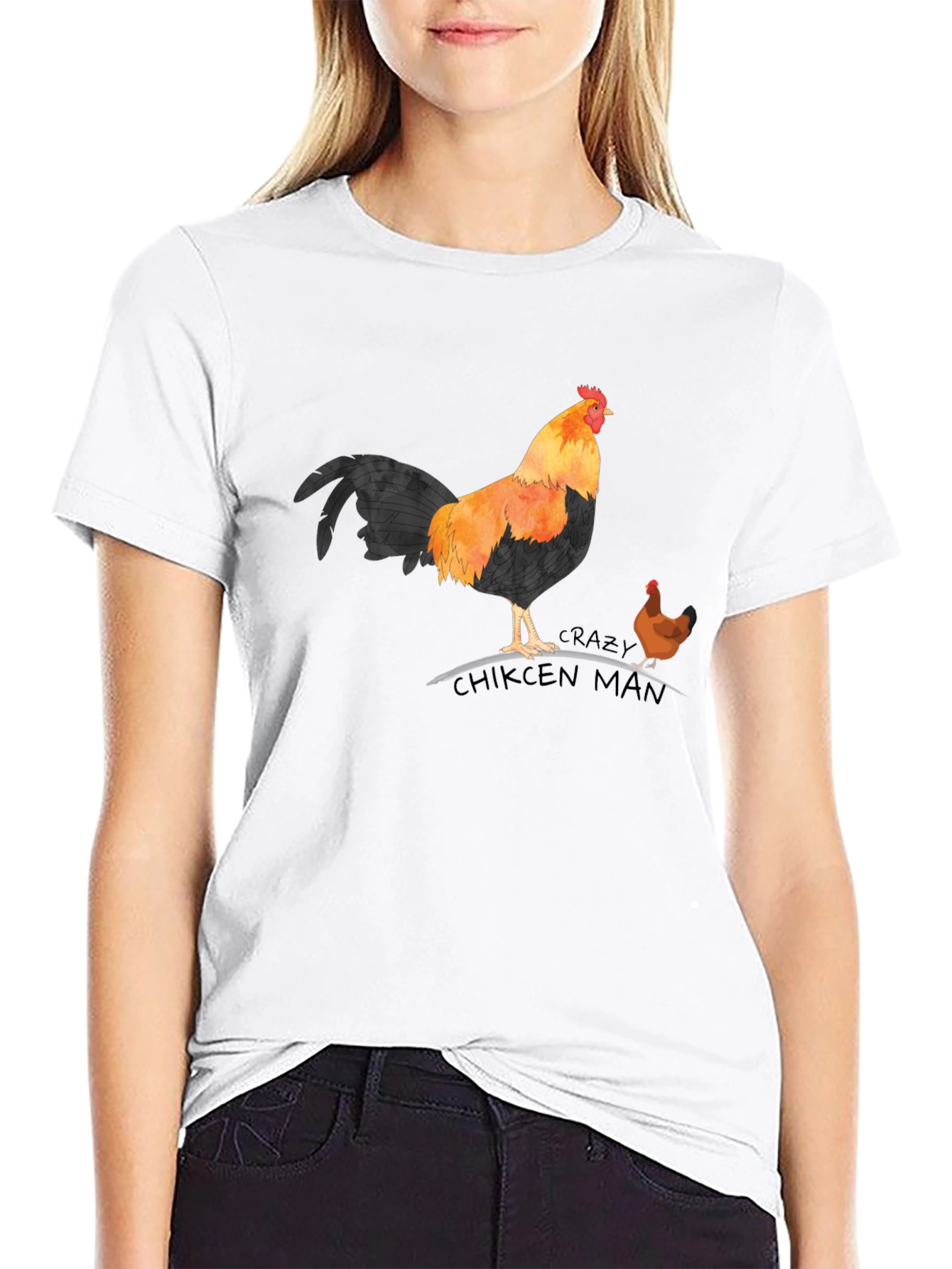 Crazy Chicken Man T-Shirt - Rooster & Hen Design