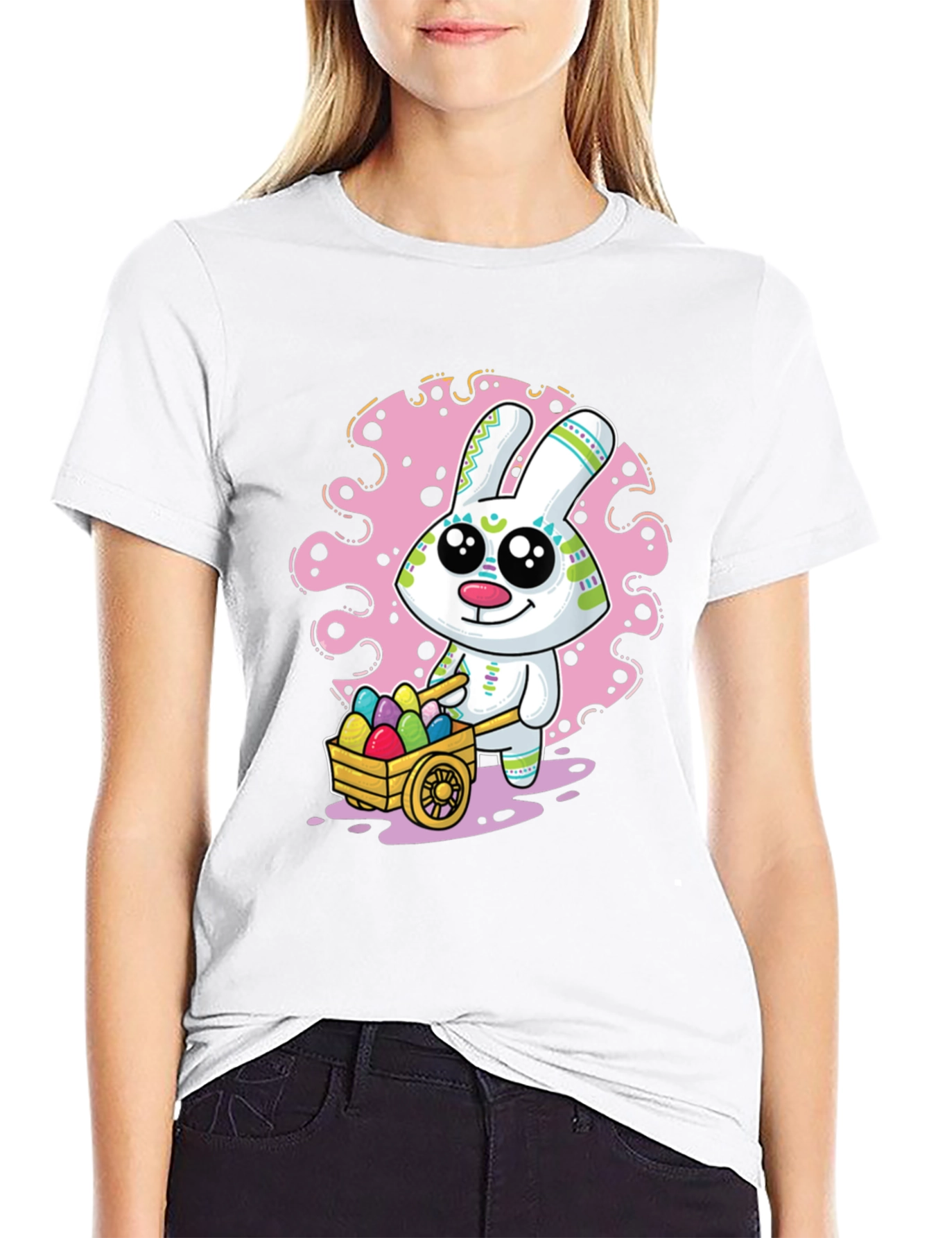 Easter Bunny Cart T-Shirt Fun Holiday Tee