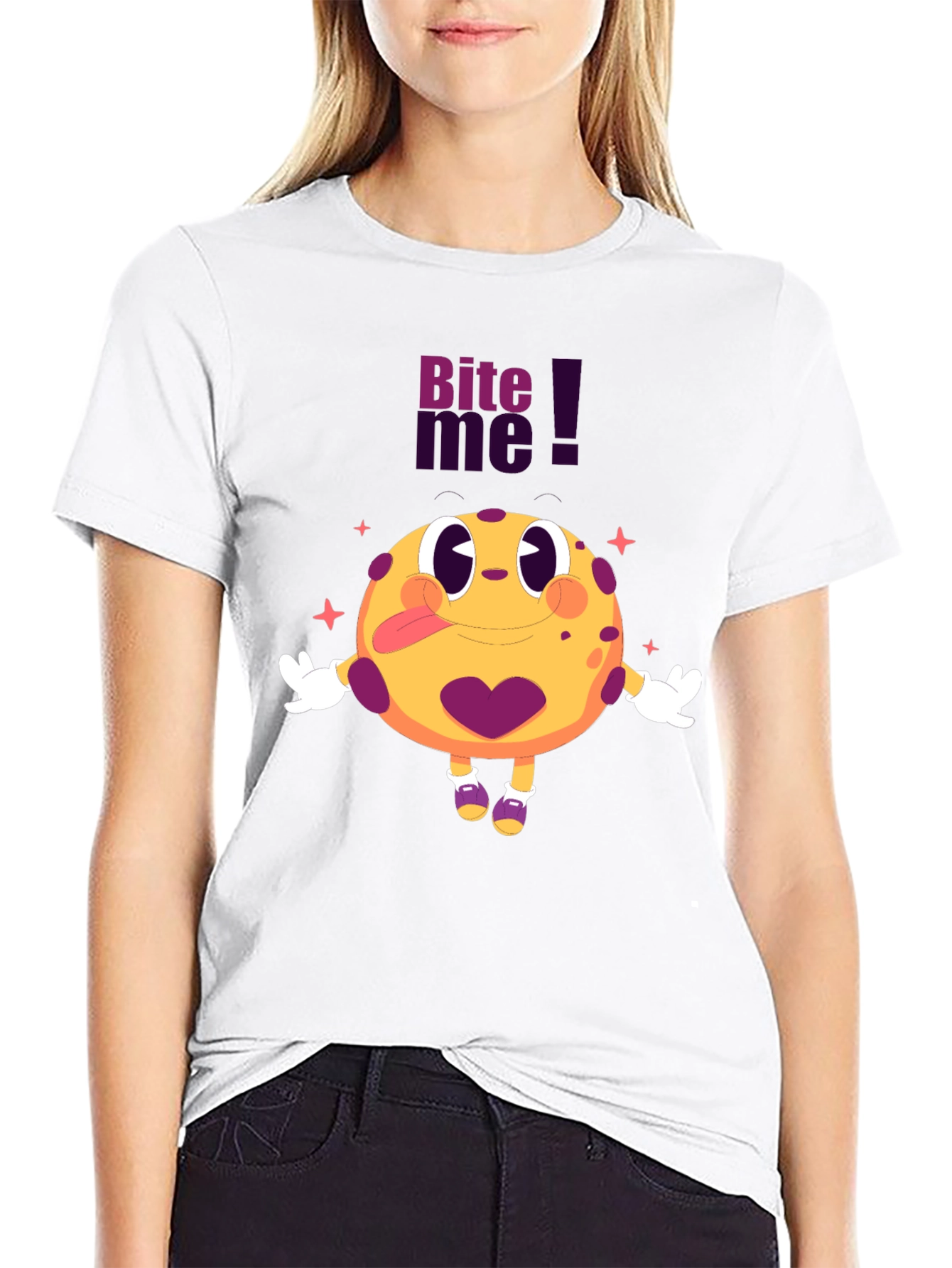 Bite Me Cartoon Graphic Black T-Shirt