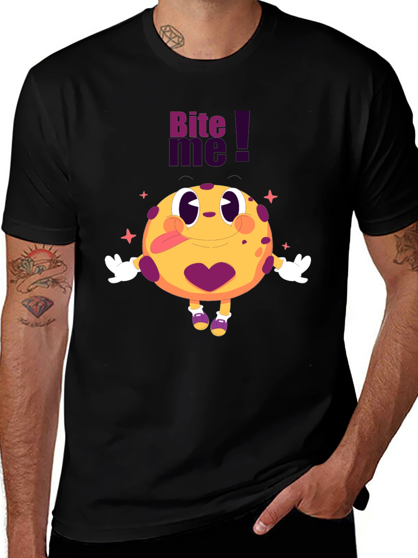 Bite Me Cartoon Graphic Black T-Shirt