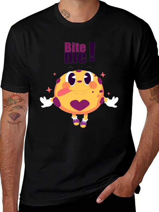 Bite Me Cartoon Graphic Black T-Shirt