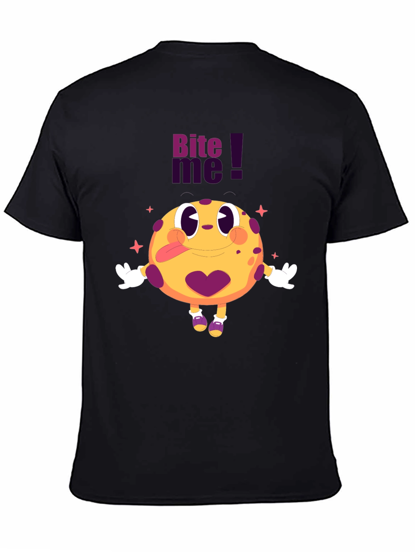 Bite Me Cartoon Graphic Black T-Shirt