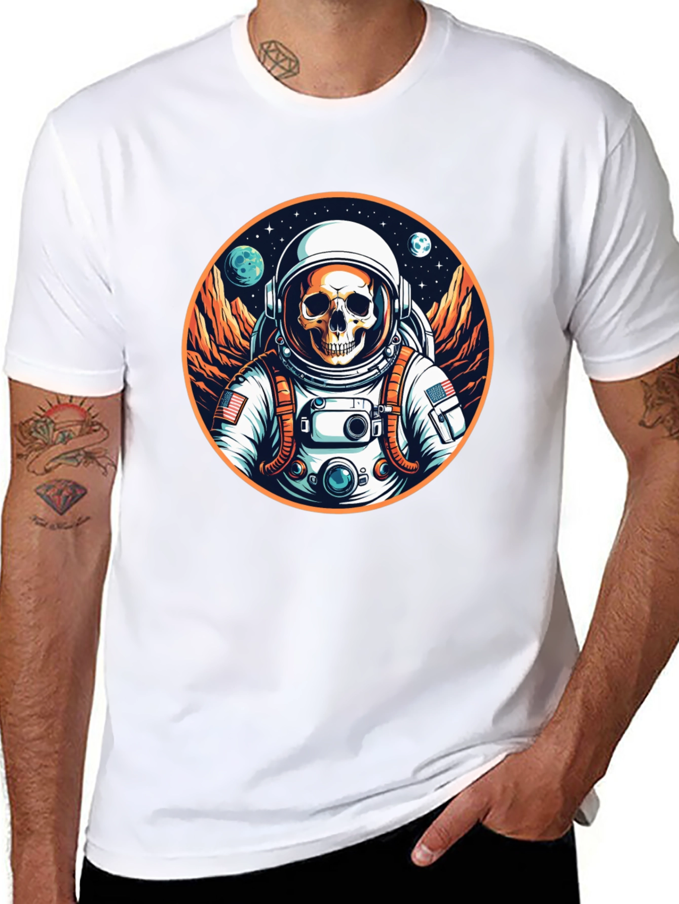 Skull Astronaut Graphic Tee - Outer Space Fashion