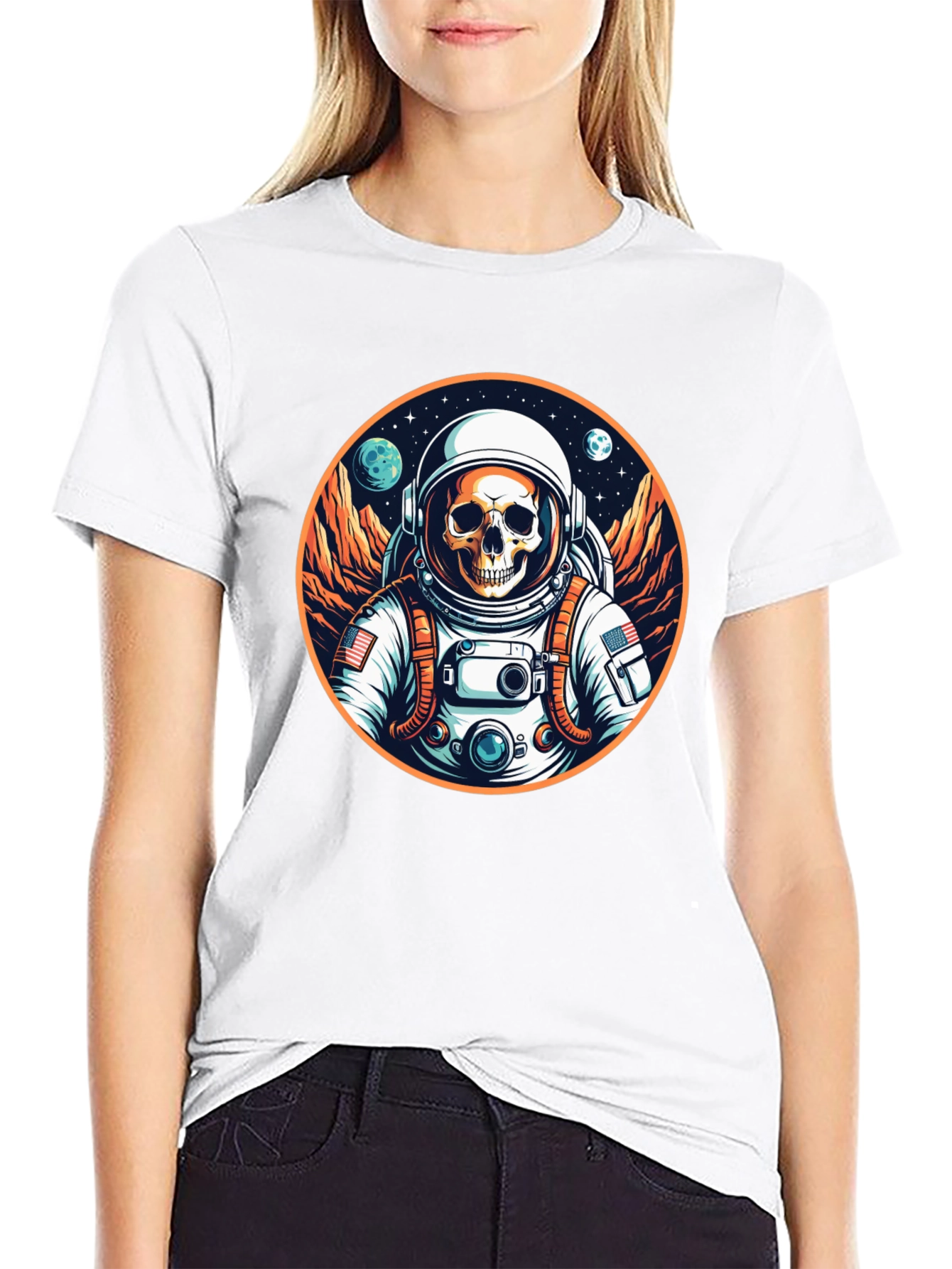 Skull Astronaut Graphic Tee - Outer Space Fashion