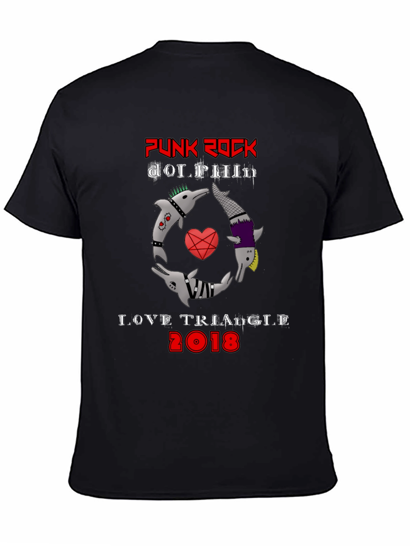 Punk Rock Dolphin Love Triangle Graphic Tee
