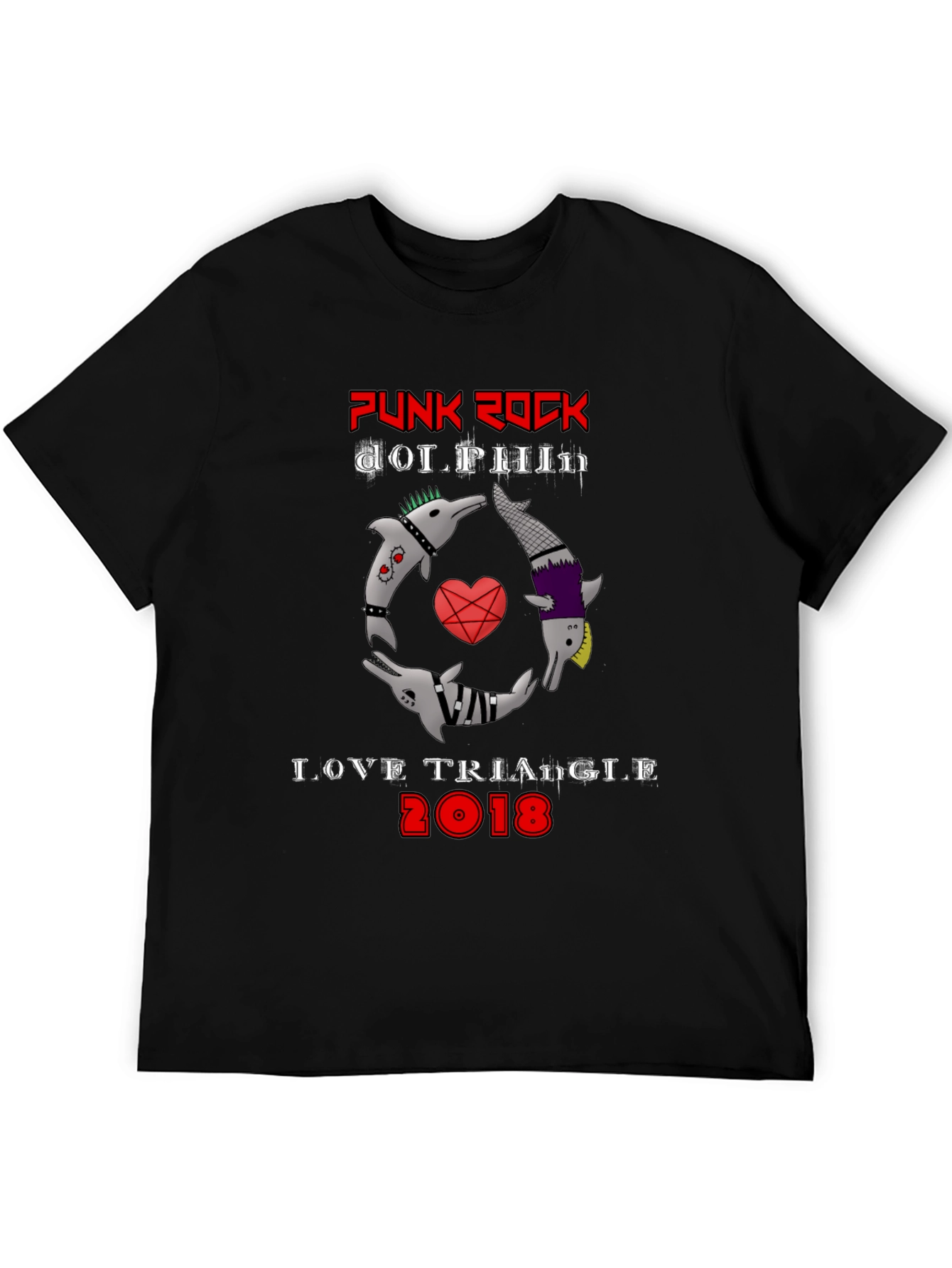 Punk Rock Dolphin Love Triangle Graphic Tee