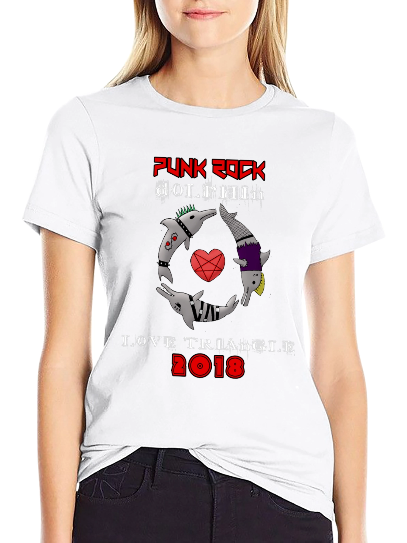 Punk Rock Dolphin Love Triangle Graphic Tee