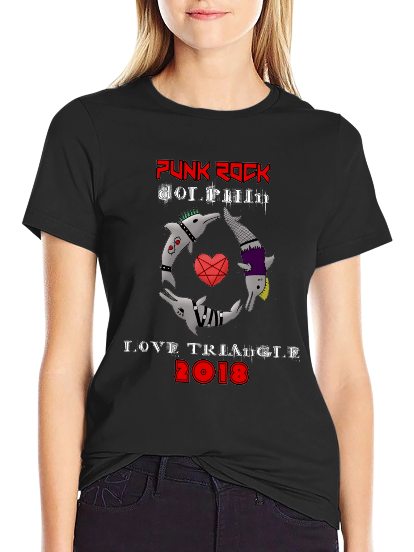 Punk Rock Dolphin Love Triangle Graphic Tee