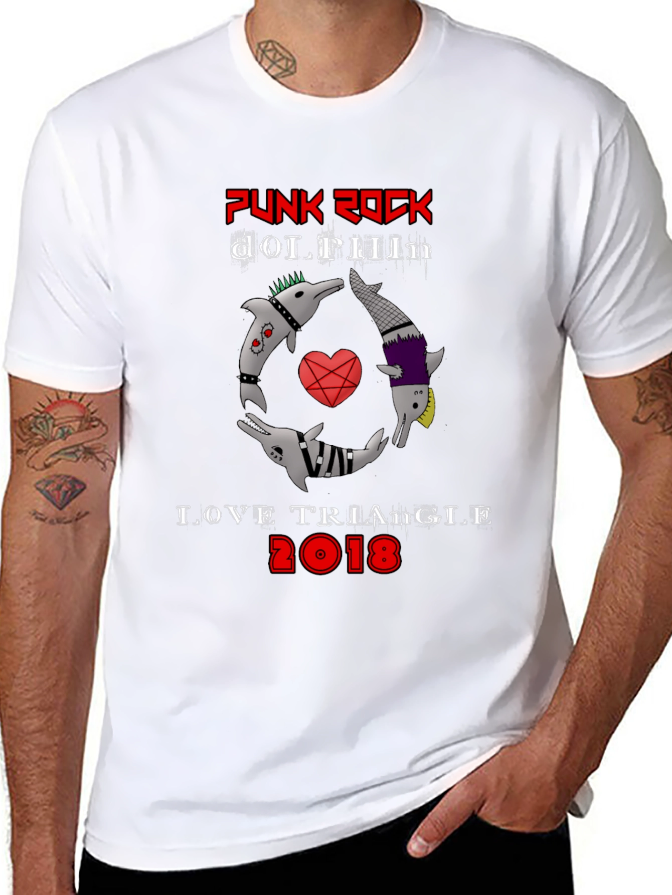 Punk Rock Dolphin Love Triangle Graphic Tee