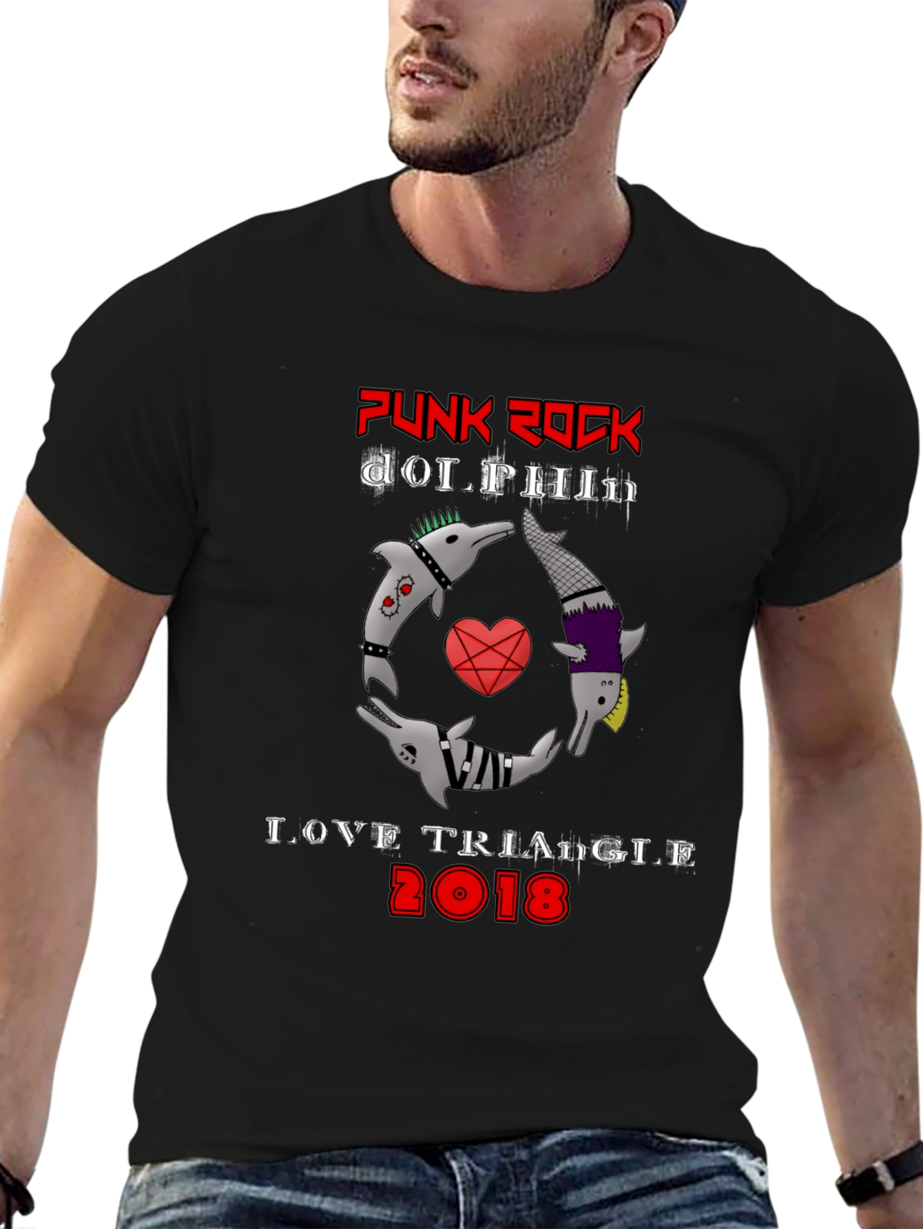 Punk Rock Dolphin Love Triangle Graphic Tee